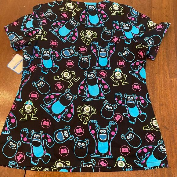 Disney Monsters Scrub Top Womens Size Small Sully and Mike Short Sleeve V-Neck - Picture 12 of 12